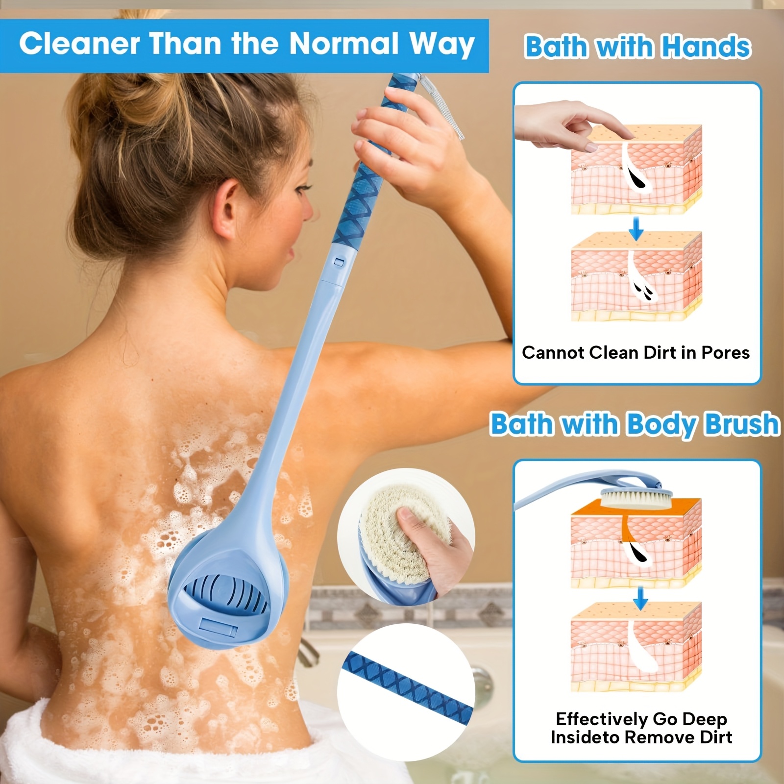 20 4 detachable long handle bath brush with ergonomic handle no electricity needed dual head back scrubber for men women elderly   exfoliation shower cleaning durable high quality fabric no battery required shower cleaning tool   noelectricity needed Product details 9