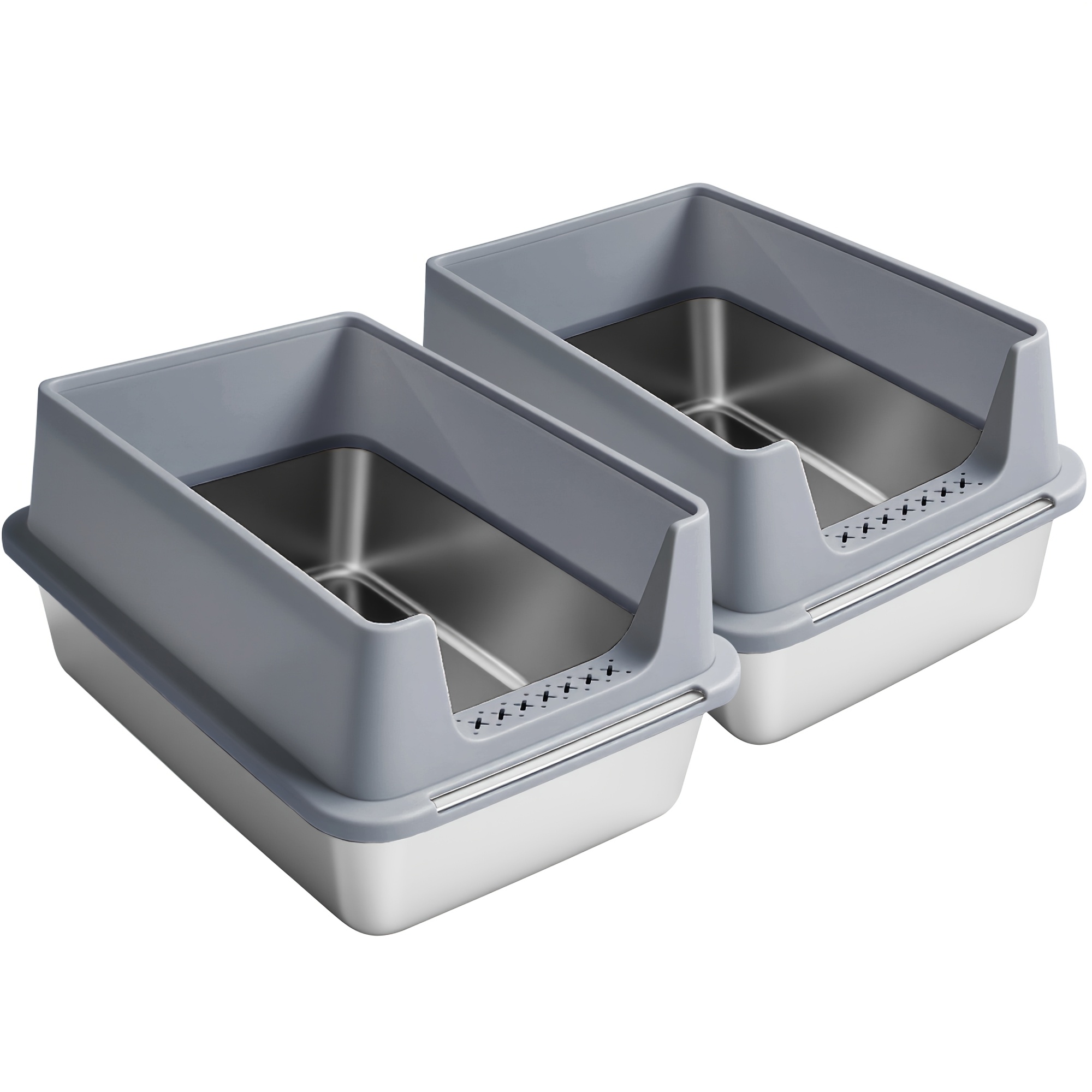 TEMU 2 Pack Stainless Steel Cat Litter Box, Xxl Large Capacity Litter Box, High-sided Enclosed Cat Litter Box, With Cat Litter Shovel, Easy To Clean,