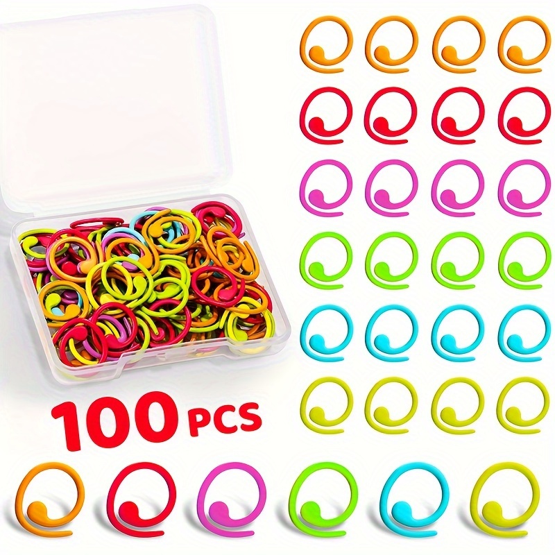 

100pcs Spiral Markers For Crochet & Knitting - Metal Rings With Storage Box, Assorted Colors By Rorgeto, Yarn Crochet, Random Color, Crochet Ring