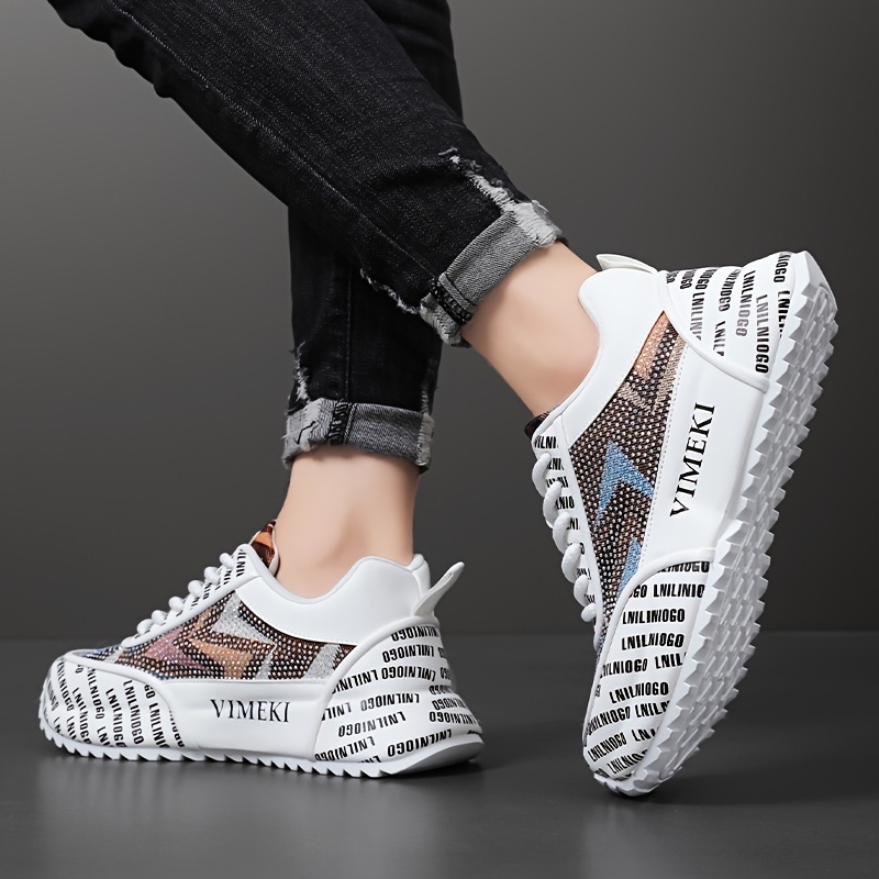 Baskets Homme Tendance Légères 1 paire de baskets à la mode pour hommes - Chaussures basses décontractées à lacets avec dessus en faux, intérieur en tissu et semelle en caoutchouc