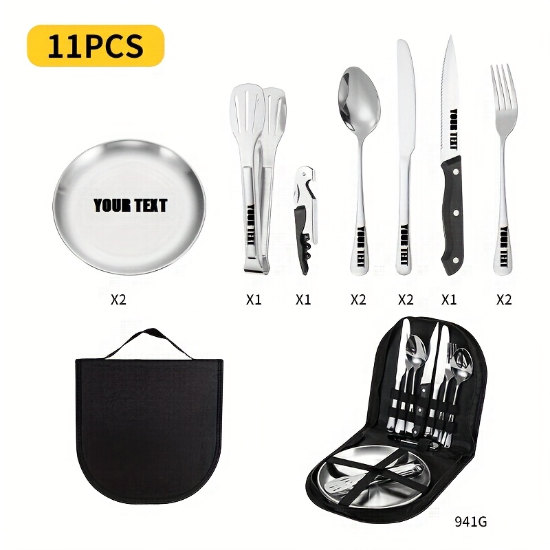customize your text 11 20pcs golden silvery storage bag stainless steel cutlery set knife   clip bottle opener plate camping picnic barbecue outdoor cutlery camping picnic steak knife   set Product details 2