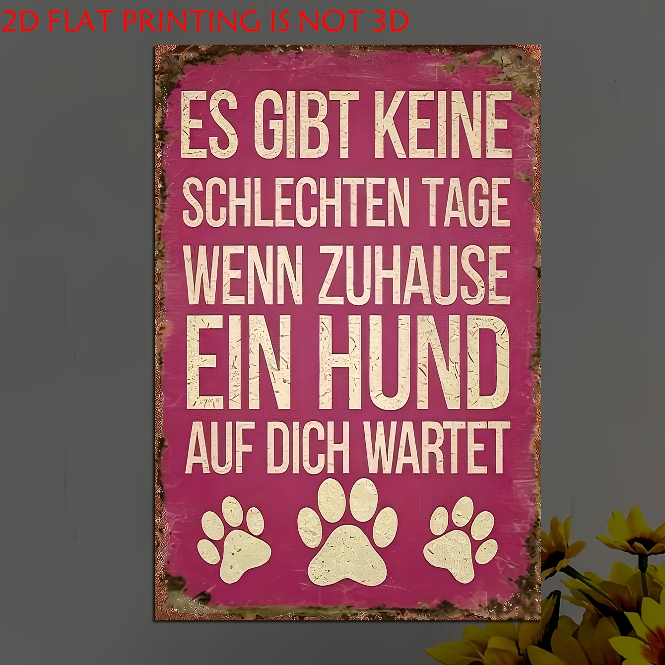 TEMU 2d Flat, 2d Flat Decoration, 1pc Wooden Decorative Plaque, Vintage Wall Hanging Sign With German Dog Quote And Paw Print Pattern, Rustic Style