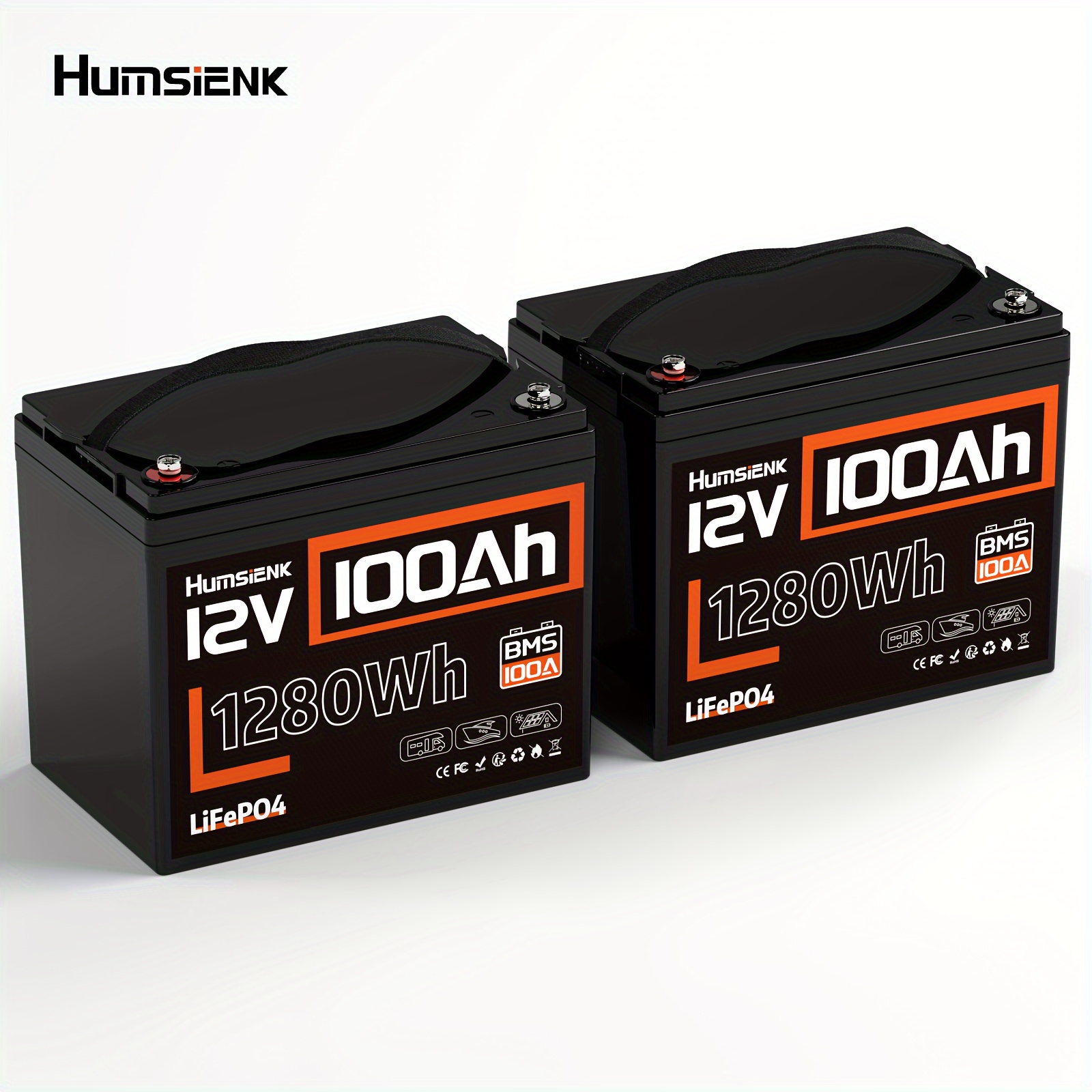 

2 Pcs Humsienk 12v 100ah Lifepo4 Battery Pack - , Series Or Connection, 20000 Cycles, Built-in 100a Bms - Rv, Outdoor Camping, And Storage