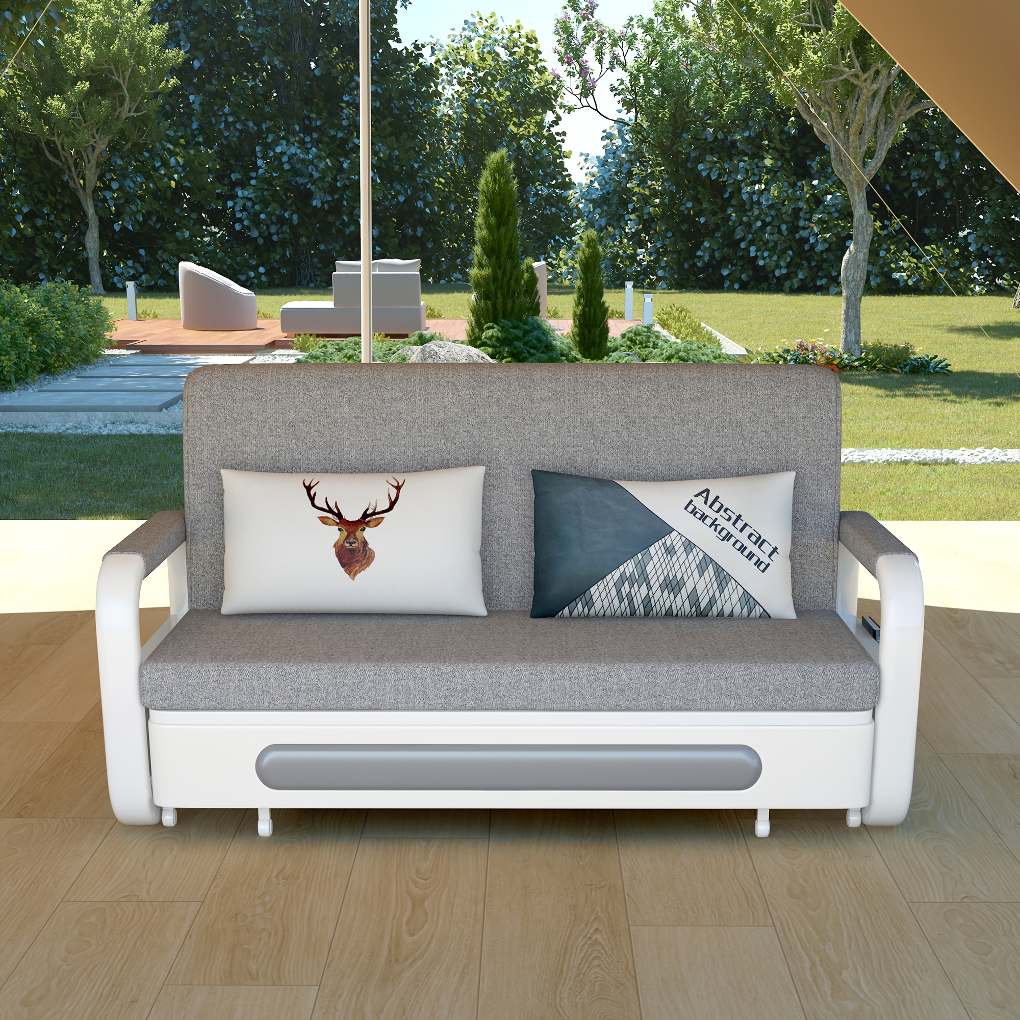 Image of Luck Idea Outdoor Loveseat Sofa Bed - Extendable Sofa Bed With Storage, Armrests, In Dark Gray/white (158cm)