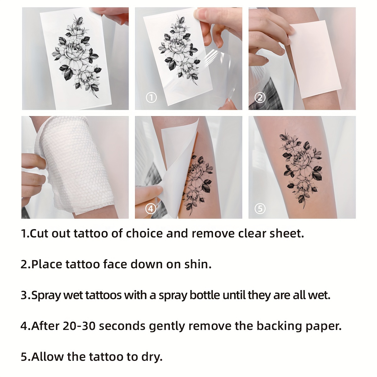 6-piece Temporary Tattoo Set - Floral & Butterfly Designs For Arms ...