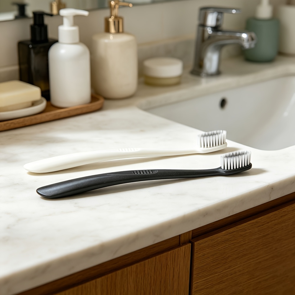 10pcs Black or White Adult Toothbrushes with Soft Bristles