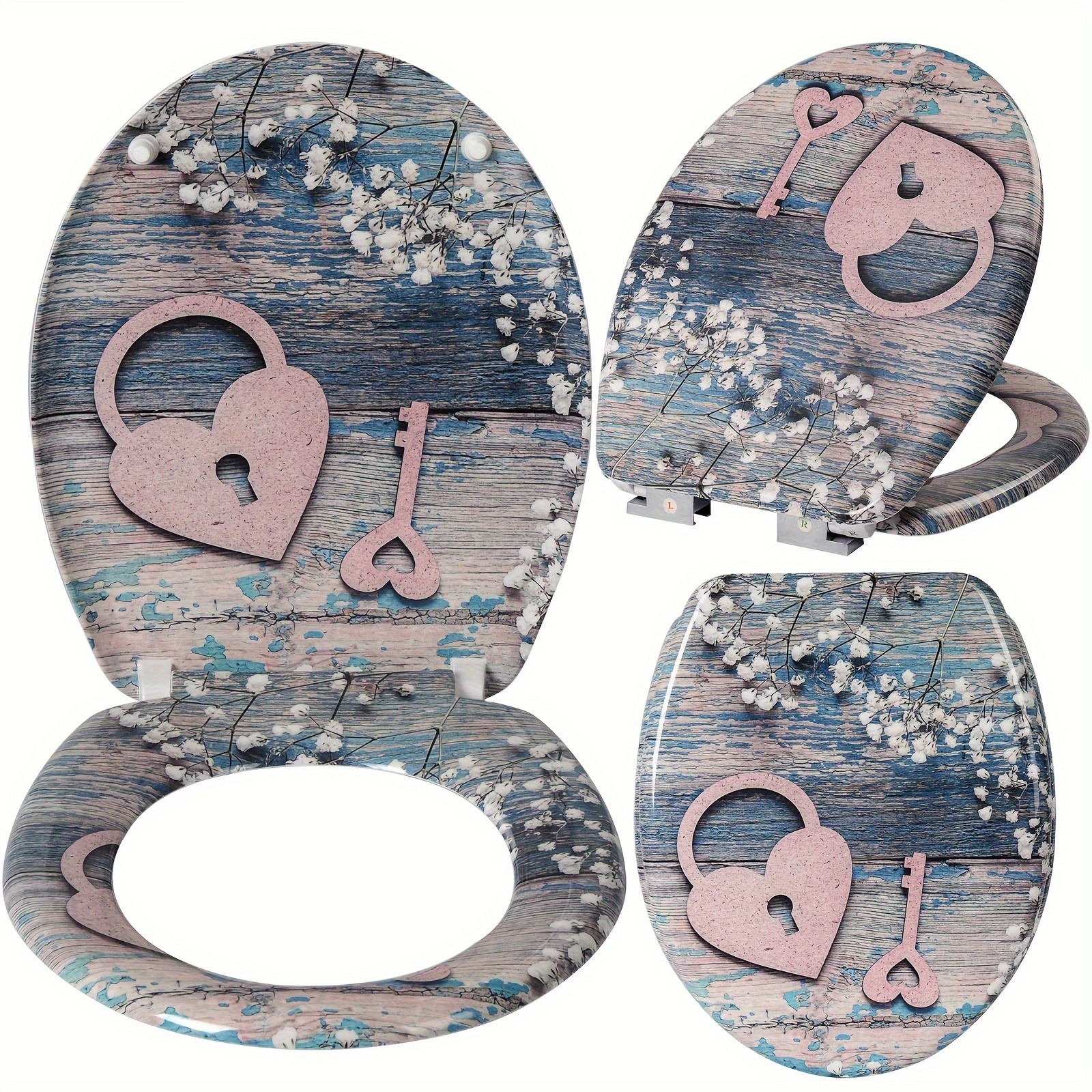 Image of 1pc Toilet Seat With Soft Close, Toilet Seat Motif, Toilet Lid Made Of , Stable Toilet Lid, Premium Toilet Seat, Antibacterial Oval, Heart Key