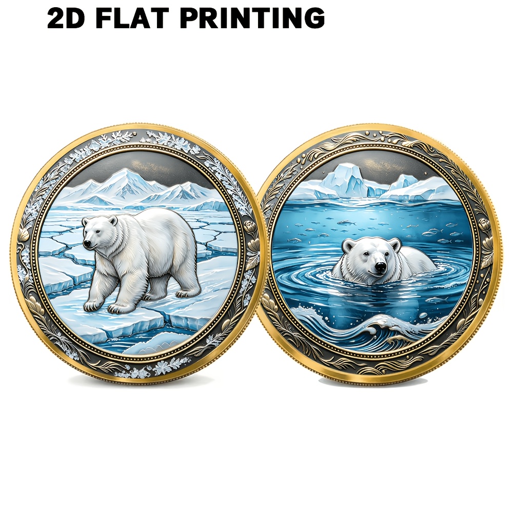 TEMU Replica Coin 1pc, 2d Commemorative Coin With A Polar Bear Theme, Made Of Alloy. Natural Cultural And Creative Gift: Souvenir For Polar