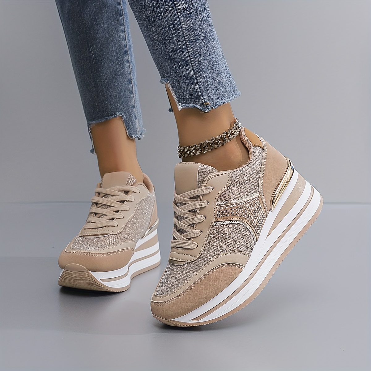 Talon Compensé Chaussure Rehaussante Femme Sneaker Talon Compensé