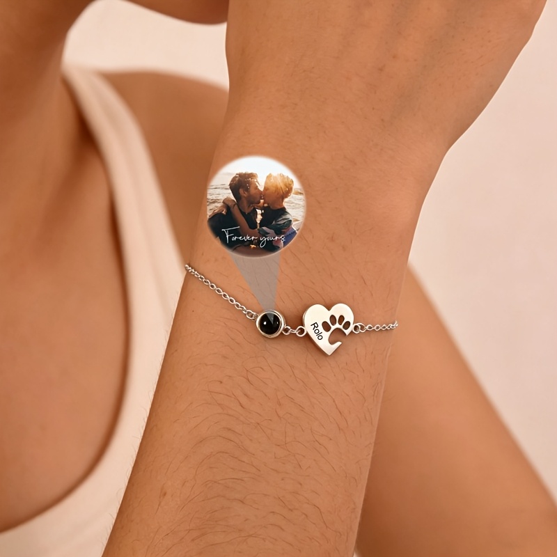 Minimalist Custom Paw Print Heart Photo Bracelet