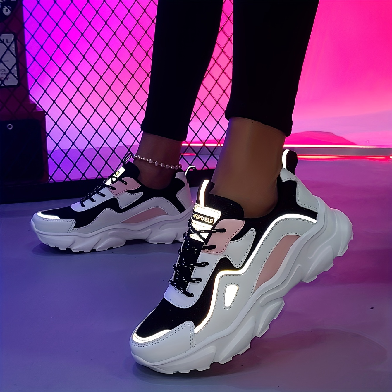 

Women's Fashion Sneakers, Breathable Comfortable Athletic Shoes, Chunky Sole Design, Versatile Casual Footwear