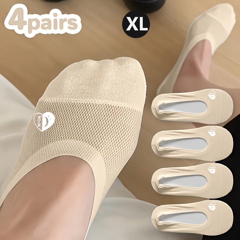 TEMU 4-pair Spring/summer Breathable Mesh Sweat-absorbing Anti-slip Comfortable Small Logo Simple Creative Cooling Feel Sizes M&xl Socks Floor Socks,