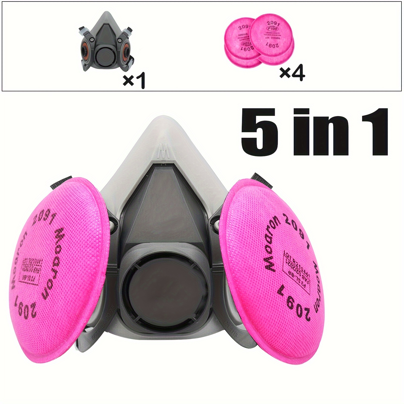 

5 In1 Reusable Gas Mask, Half Face Respirator Mask With 2091 Filter, Protective Equipment Widely Used In Welding, Painting, Decorating Carpentry, Metal Cutting, Same Scene As 6000 6200 7000