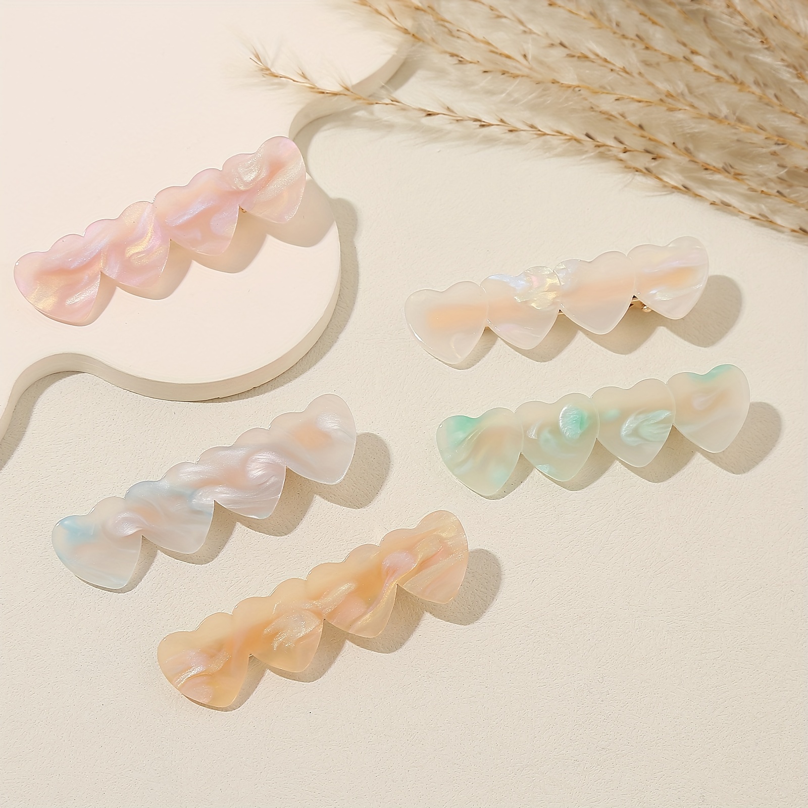 

5pcs Cute Acetic Acid Heart-shaped Hair Clips Set, Color Matching Love Accessories For Women, Stylish Hairpins For Bangs And Side Clips, Suitable For 14+ Age Group