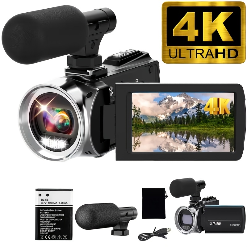 videocamera 4k 48mp per vlogging con zoom digitale 18x, webcam con   da 3.0 pollici rotazione a 270  , microfono esterno, regalo per san valentino,  , festa del papà, compleanno Dettagli dell'articolo 0