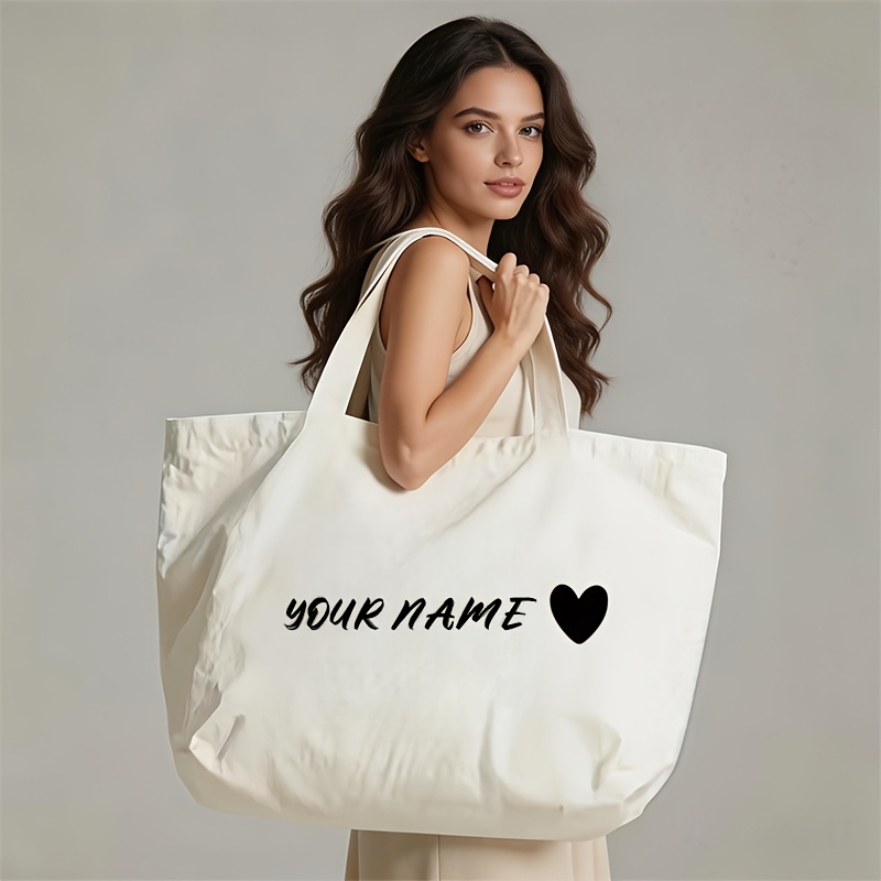 TEMU Large-capacity Customizable Tote Bag Suitable For Beach Trips & Shopping, Hand Washable Bag With Shoulder Straps, Carryall For Travel, Gym,