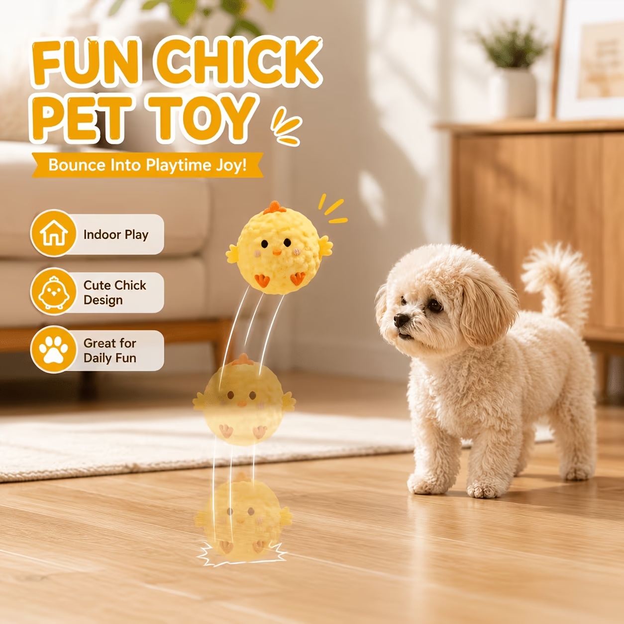 2pcs Yellow Chick Interactive Bouncing Squeaky Toy Ball Set