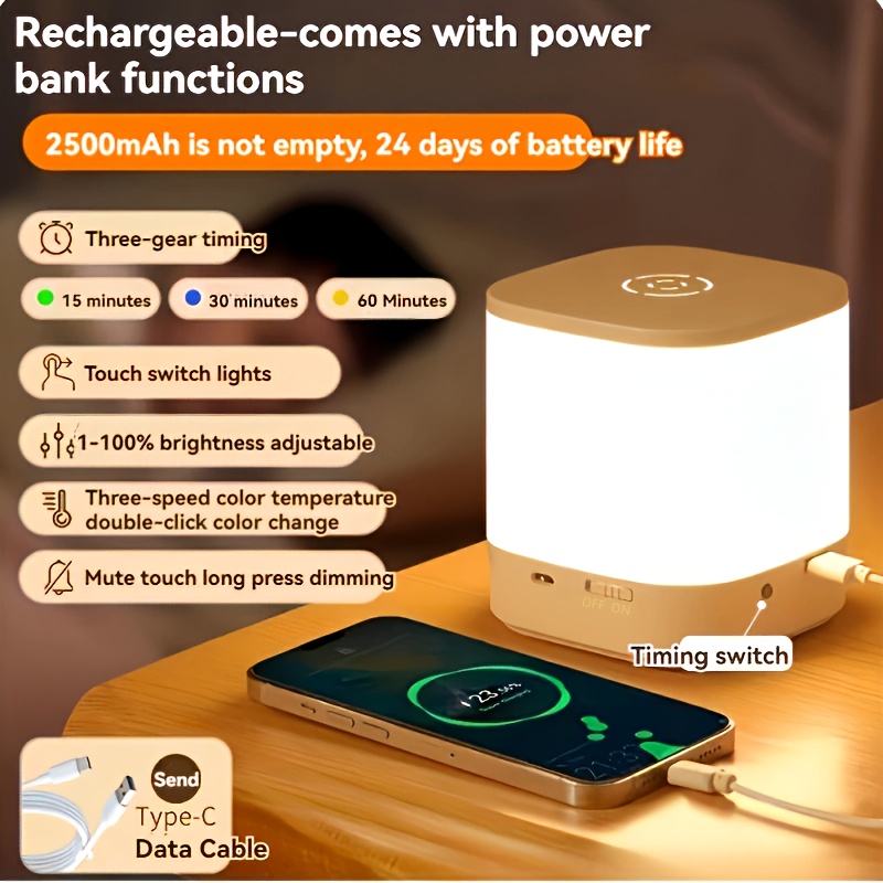 

Touch-controlled Usb Rechargeable Led - Bedroom , For Bathroom, , And Hallway Use