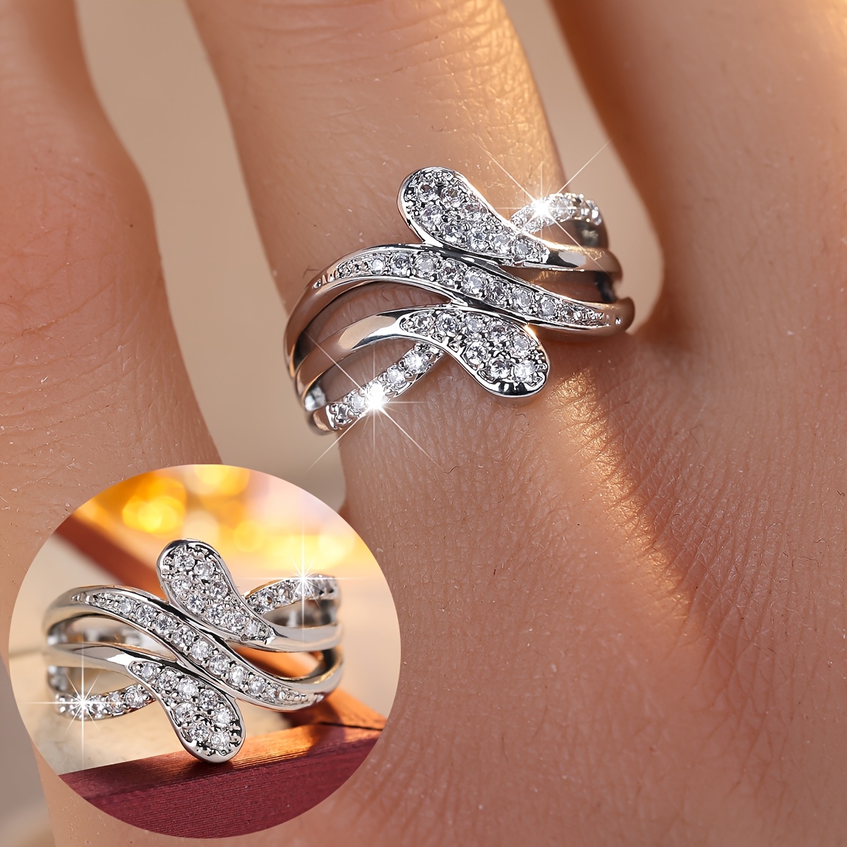 Women's Layered Wrapped Statement Ring, Light Luxury Accessory