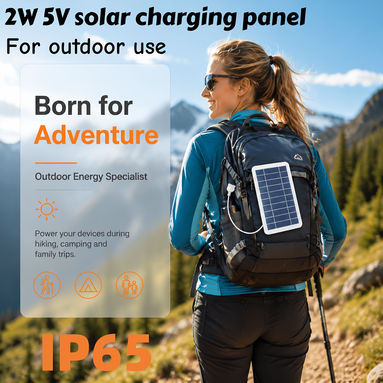 imagen del artículo [panel solar portátil de 2w] 1 panel solar portátil de 5v 2w | cargador solar con regulador de voltaje de carga   usb |   para bancos de energía, teléfonos móviles, camping  , uso doméstico | panel solar rectangular | cargador   | ip65 | cargador     para