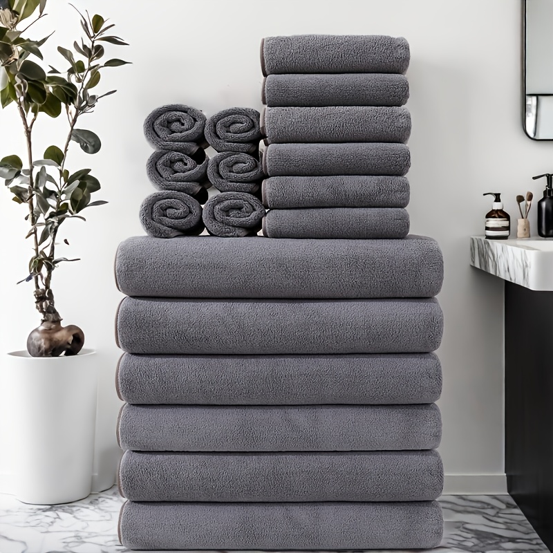 Image of 18pcs Of Ultra Bath Towel Set, Quick Drying, Absorption, Lightweight, Perfect For Family Use, Hotels, And Spas, Camping Towels, Bath Towel Sets, Christmas Gifts