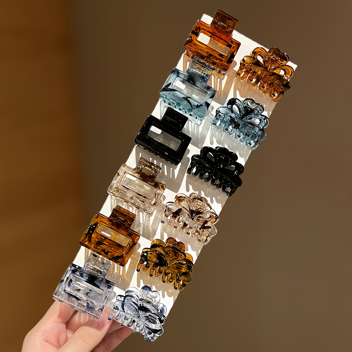 12pcs Set, Multi-colored Amber Small Hair Claw Clips, Elegant And Exquisite, Suitable For Commuting And Daily Use To Enhance Overall Styling Texture