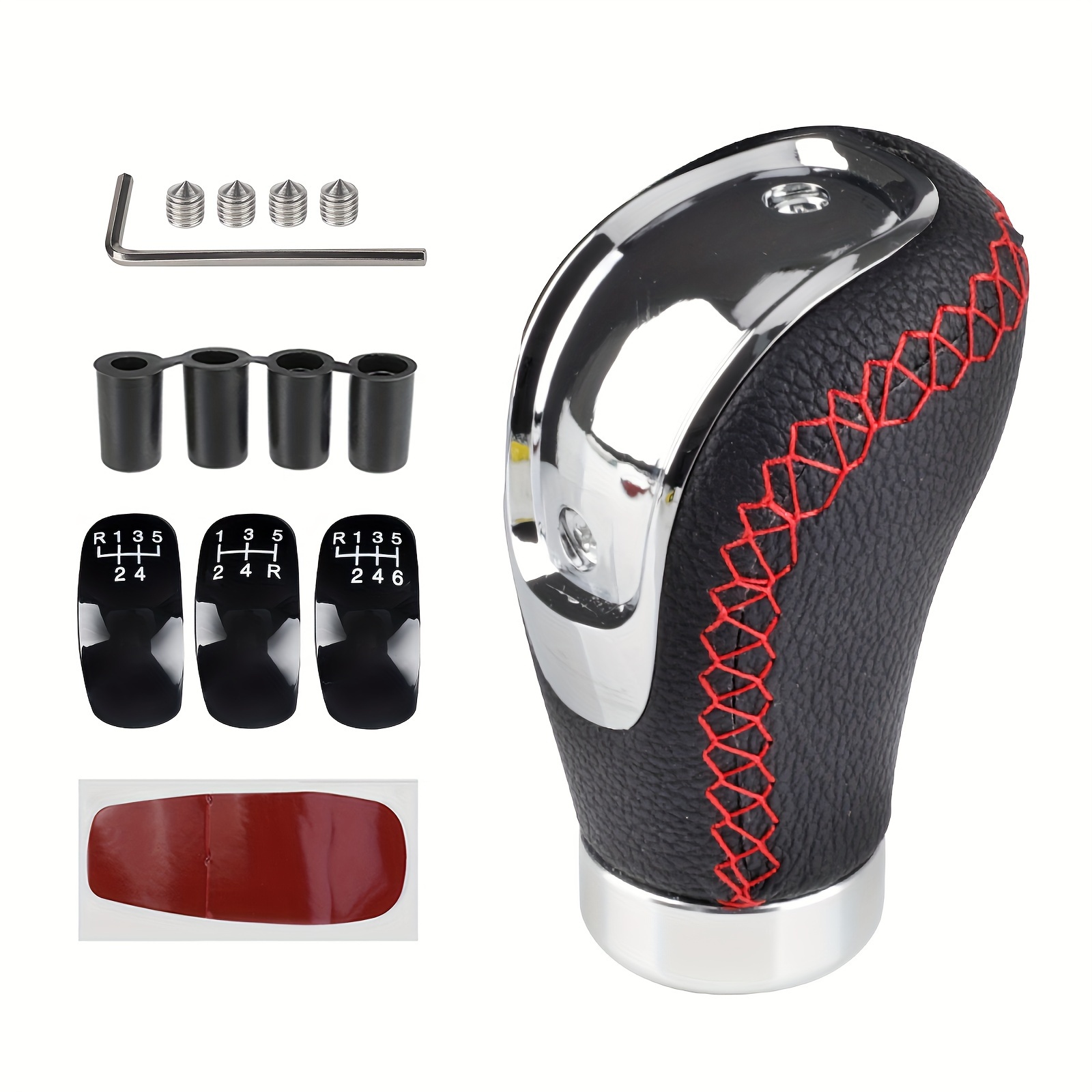 TEMU Universal 5-/6- Aluminum Alloy + Pu Leather Gear Shifter Head, Replaceable + 4 Adapters + Installation Tools