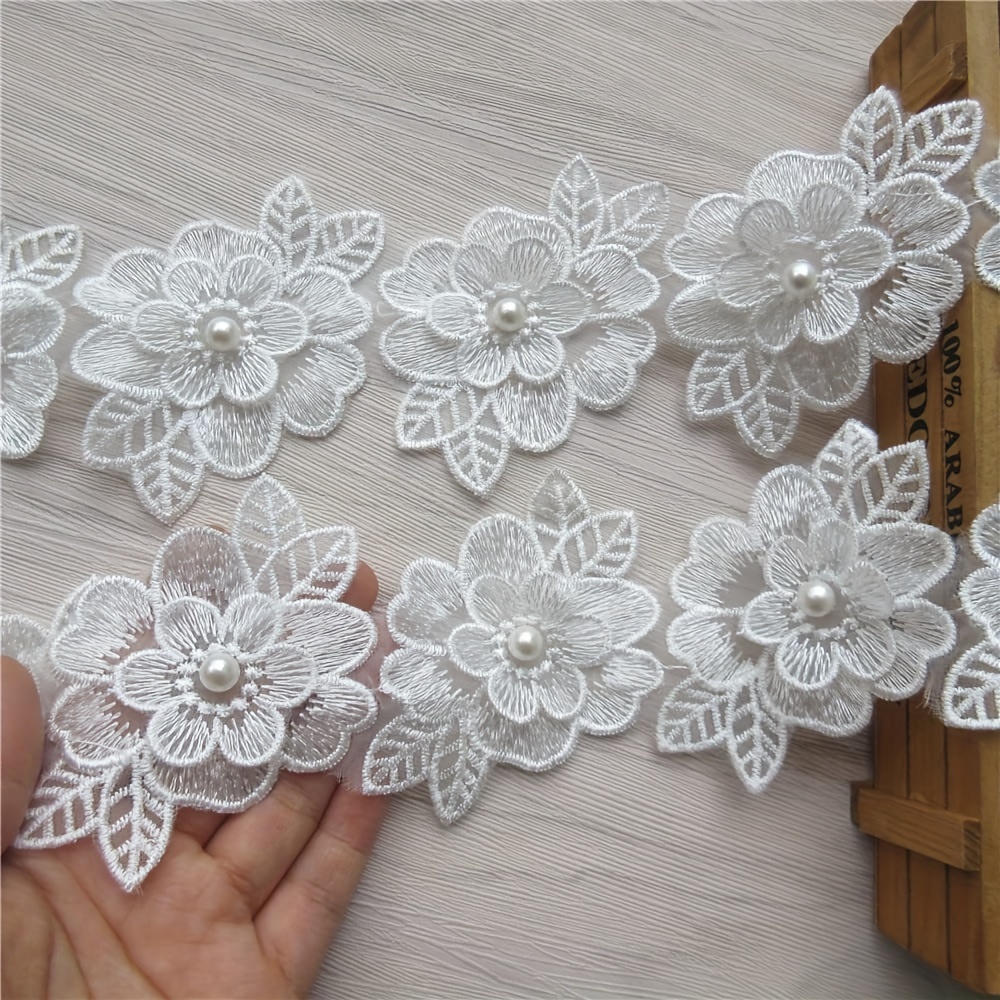 

10pcs Elegant Flower Lace Trim For Diy Wedding Dress Sewing, 6cm X 10cm, Intricate With Pearl Embellishments, Bridal Gowns And Craft Projects