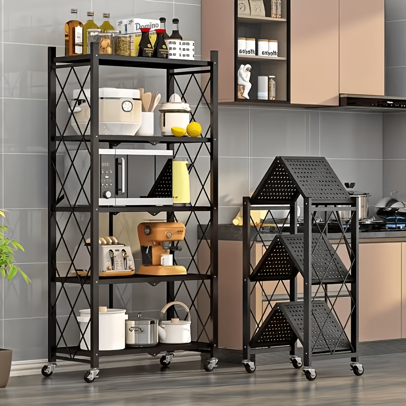 3 4 5 tier large storage rack with wheels 3 4 5 tier heavy duty metal storage rack foldable collapsible storage shelf household kitchen organizer no assembly commercial storage rack organizer suitable for garage pantry laundry room Product details 0