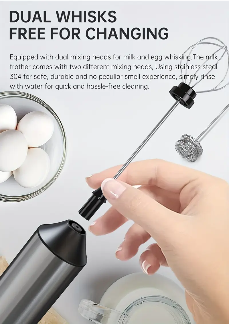 milk frother with usb charging handheld foam maker whisk drink mixer adjustable stainless steel blender built in mixing heads for milk beaters and quick foaming coffee whisk for halloween gifts details 1