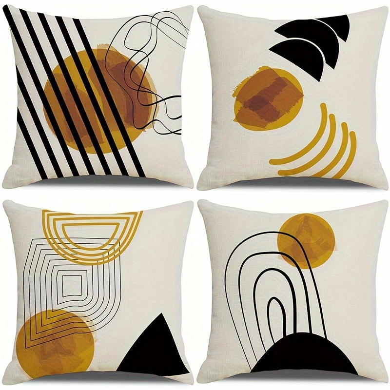 TEMU 4pcs Abstract Minimalist Line Linen Pillowcases (4pcs 45x45cm / 18x18inch)