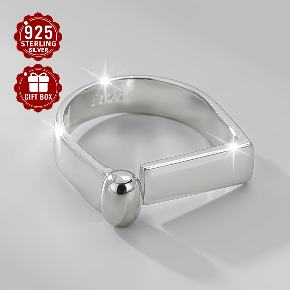 925 Pure Silvery Neutral Style Rectangular Open Ring