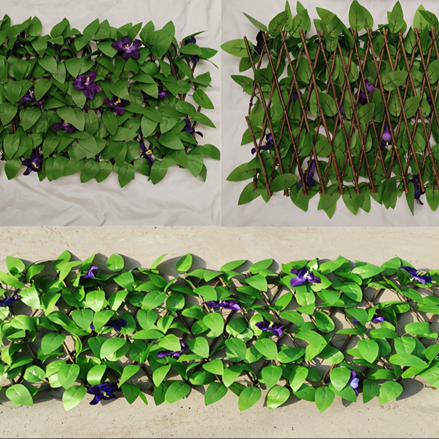 Image of 1 Expandable Artificial Ivy And Orchid Privacy Fence Screen - Greenery With Purple Flower White Orchid, Durable Plastic Weatherproof Indoor Outdoor Decorative Barrier For Garden, Patio, Wedding