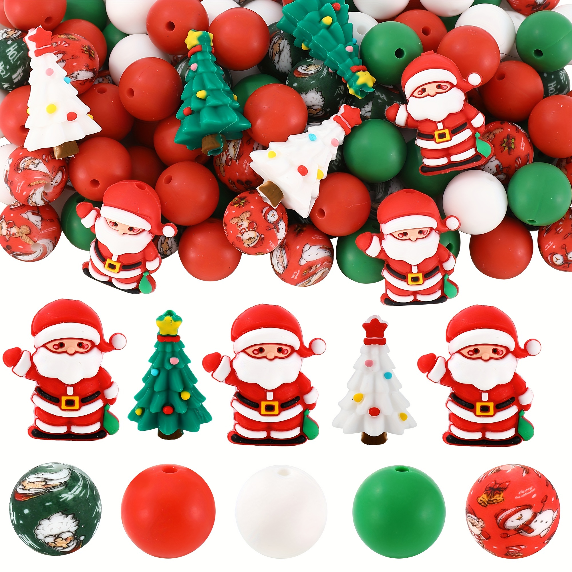 

46 Santa And Christmas Tree 3d Sets For Diy Crafts - Making Jewelry, Handmade Gifts, Pen Beads And Keychains - Crafting Materials