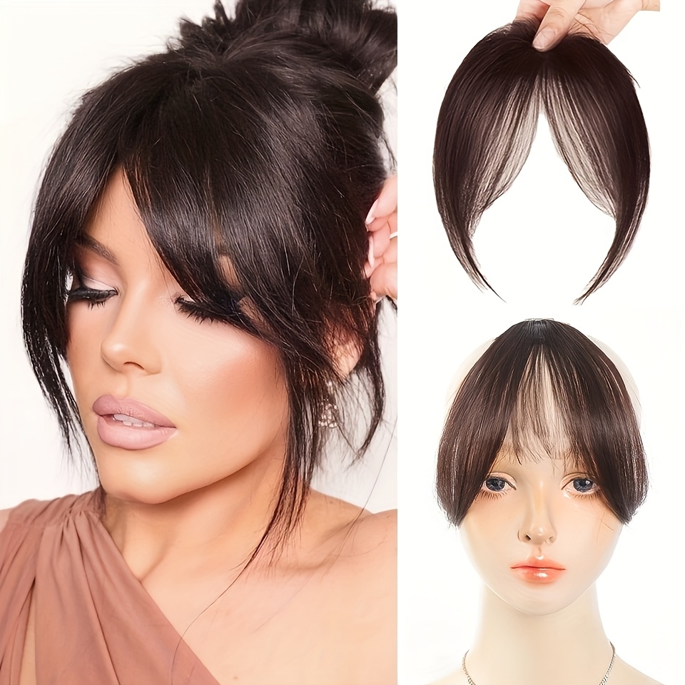TEMU Elegant Clip-in Face-framing Curtain Bangs Wig - Synthetic Fiber, Natural Look, No Glue Needed, Perfect For Daily Styling & Forehead Coverage,