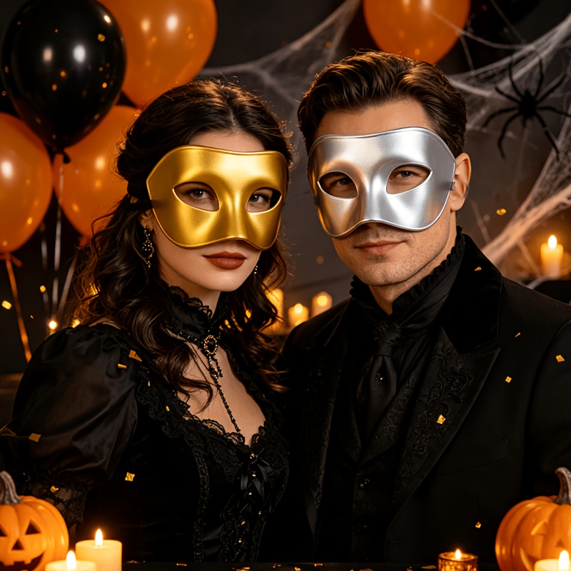 4-pack Masquerade Mask Party Set, Golden and Silvery