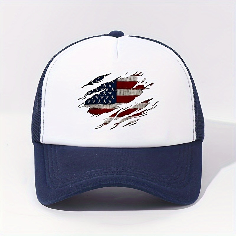 1pc Versatile Sun Protection Hat For Outdoor Activities, Fishing, With Torn Flag Print Mesh Baseball For Teenagers, Boys