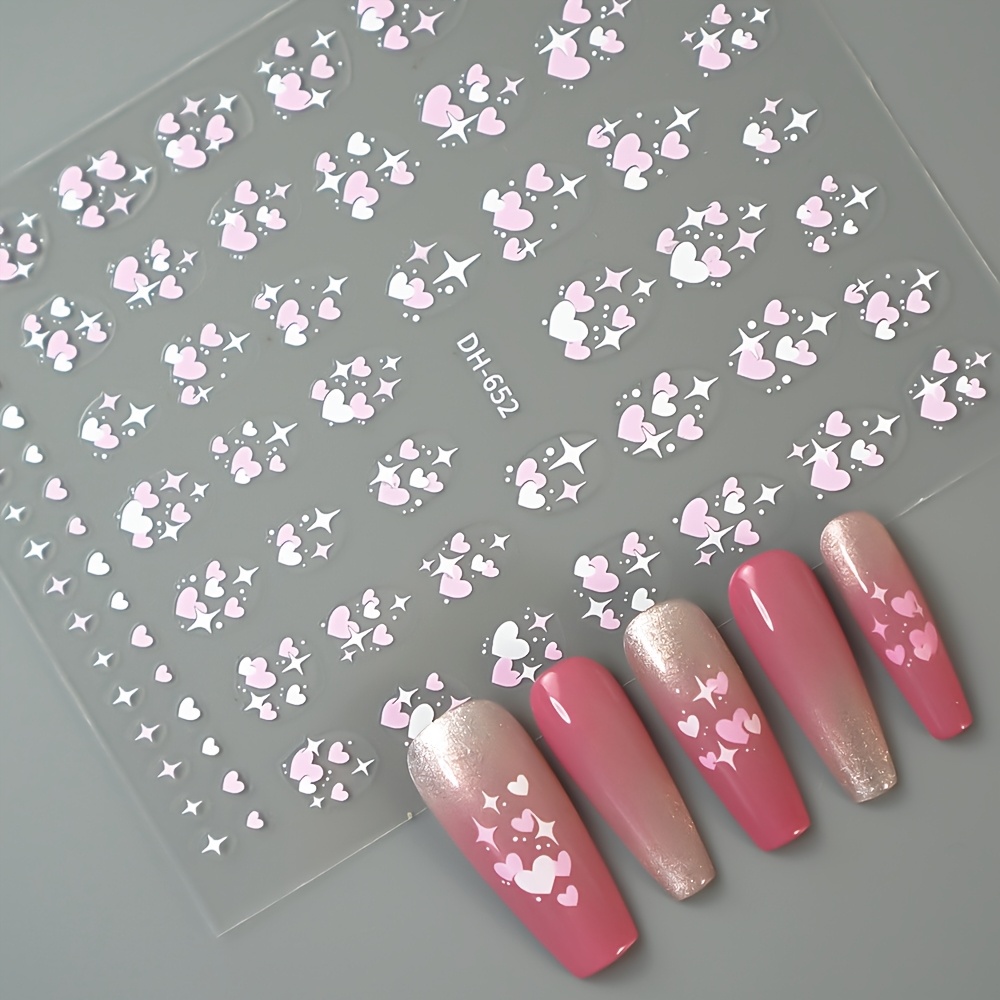 

Valentine's Day 3d Heart Nail Art Stickers - Self-adhesive, Sparkle Decals For Diy Manicure, Perfect Gift For Women