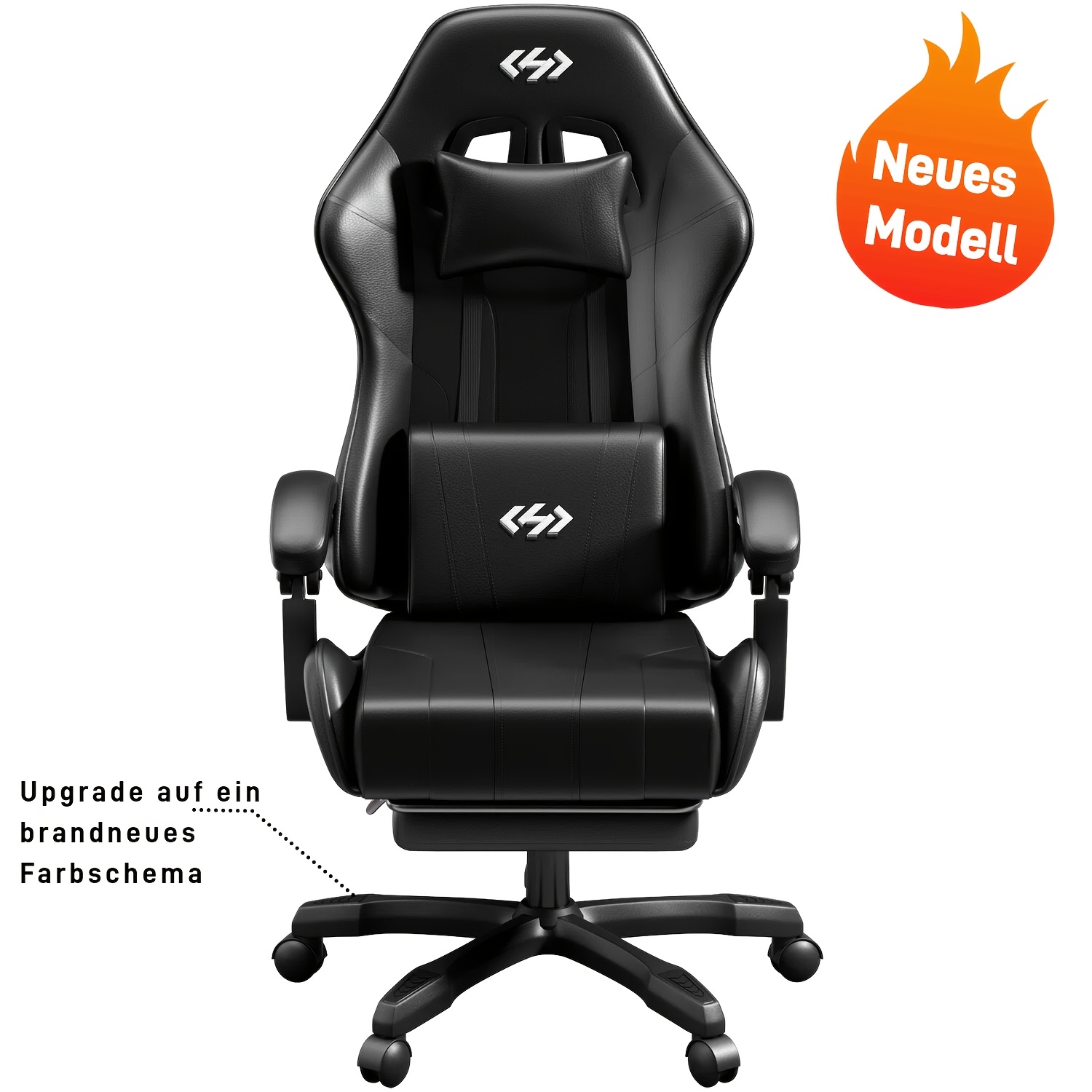 Image of Ergonomic Gaming Chair With Spring Padding, Office Chair With Headrest And Lumbar Support, Adjustable Tilt Angle And Footrest, Made Of Durable Faux Leather, Gifts For Boyfriend