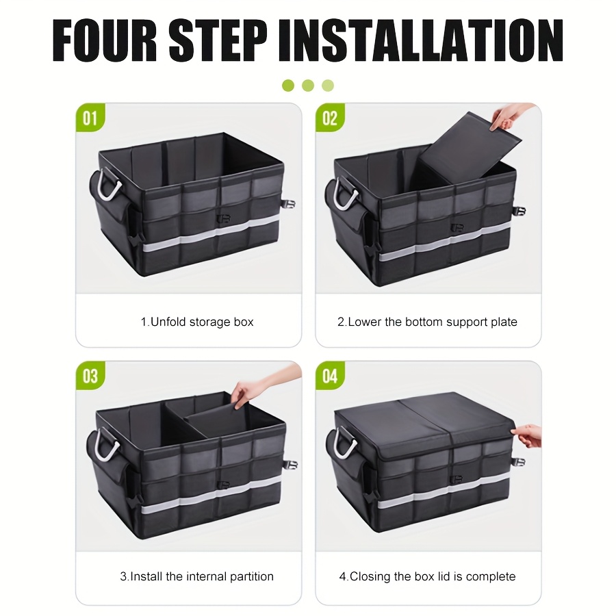 boîte de rangement pour coffre de voiture de 72l, multifonctionnelle, en tissu oxford 1680d, fond antidérapant, avec séparateurs, applicable universellement pour voiture Détails du produit 3