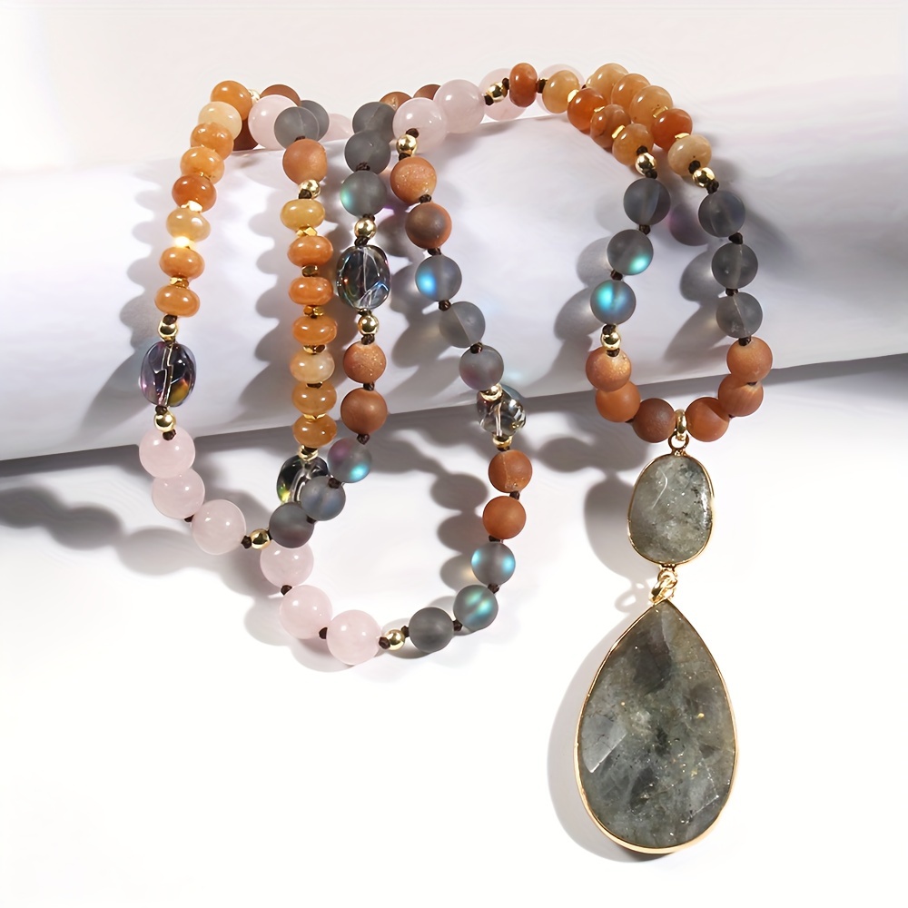 Spring Bohemian Women's Natural Stone Knot Necklace