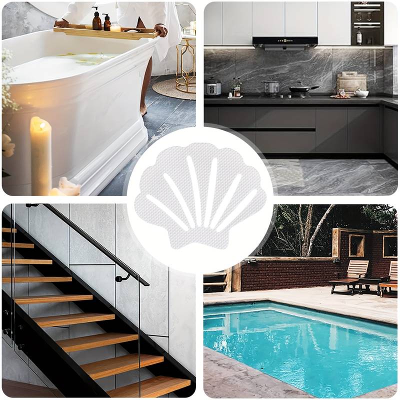 12-Pack Non-Slip Bathtub Stickers – Shell Shaped Shower Treads, Blue, Adhesive Safety Strips