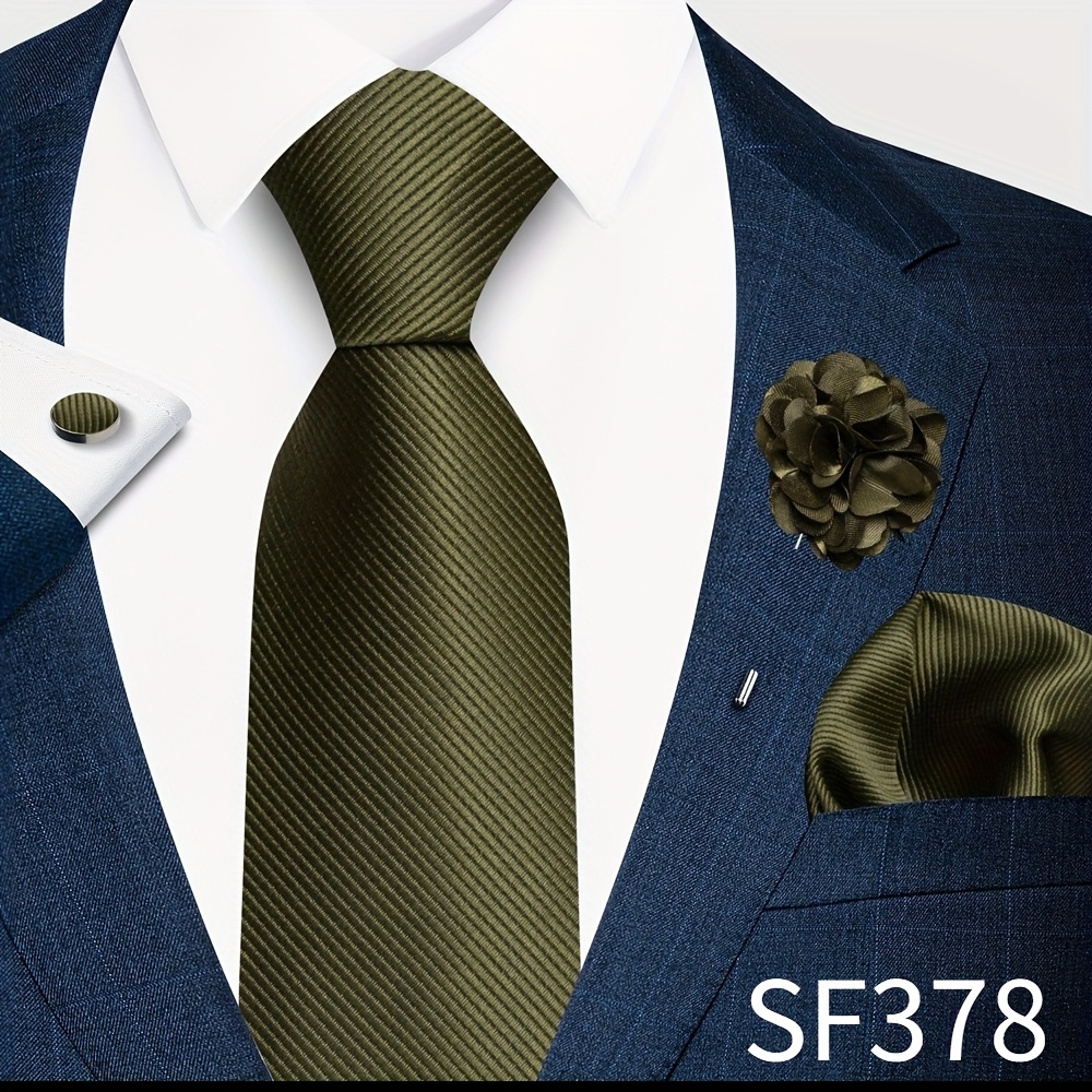 TEMU Versatile Multicolor Classic Elegant Solid Color Men's Suit Additions, Men's Tie And Square Scarf And Boutonniere And Cufflinks 4pcs Set,