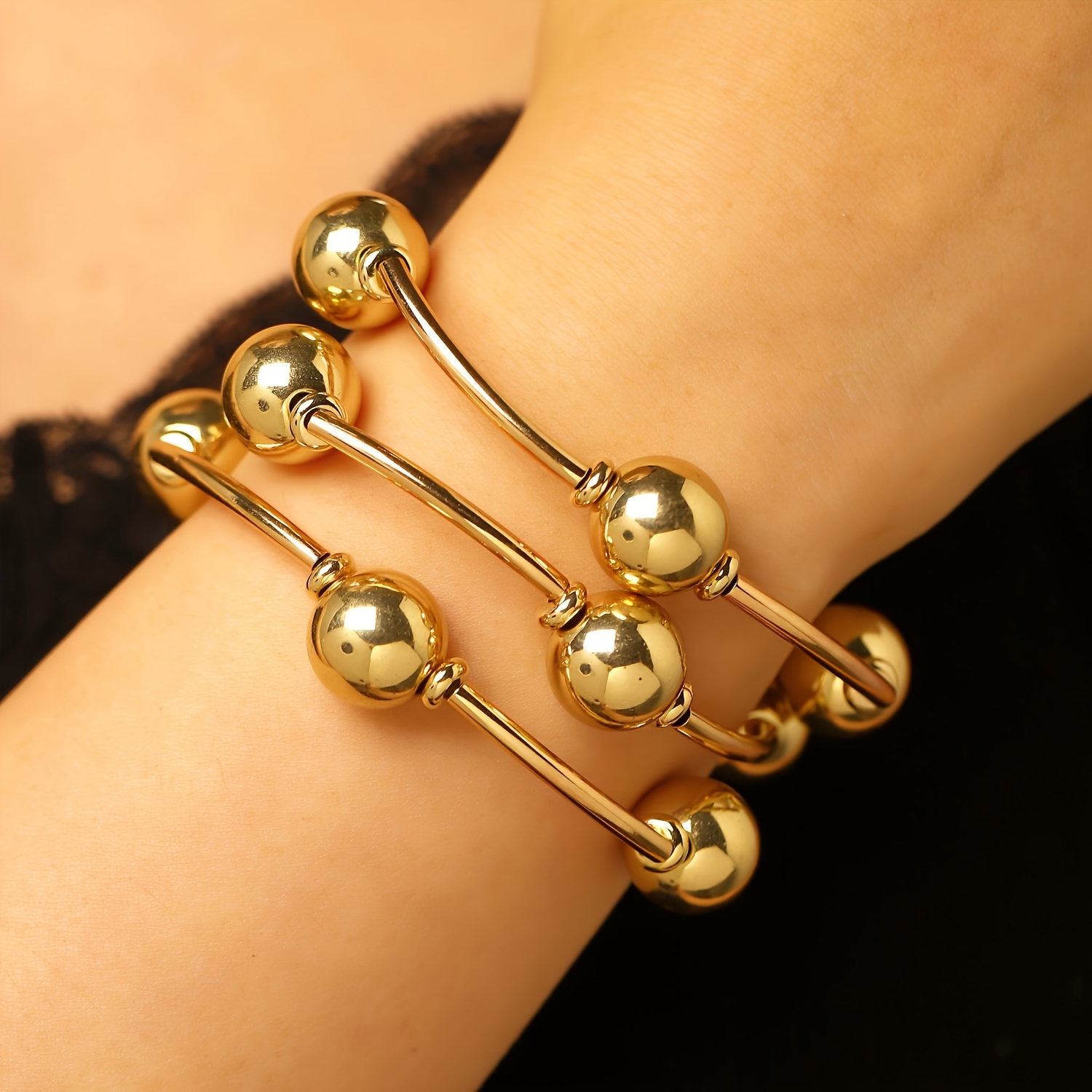 Stylish Multi-Piece Stackable ABS Stretch Cord Bracelets