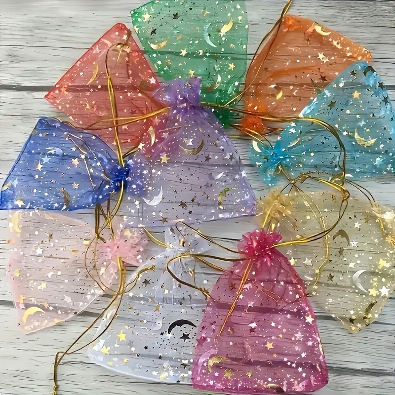 

20/10/5pcs, en Organza et Étoile - Sacs à Cordon Portatifs pour Emballage de Bijoux, de Mariage et de Fêtes Multicolores