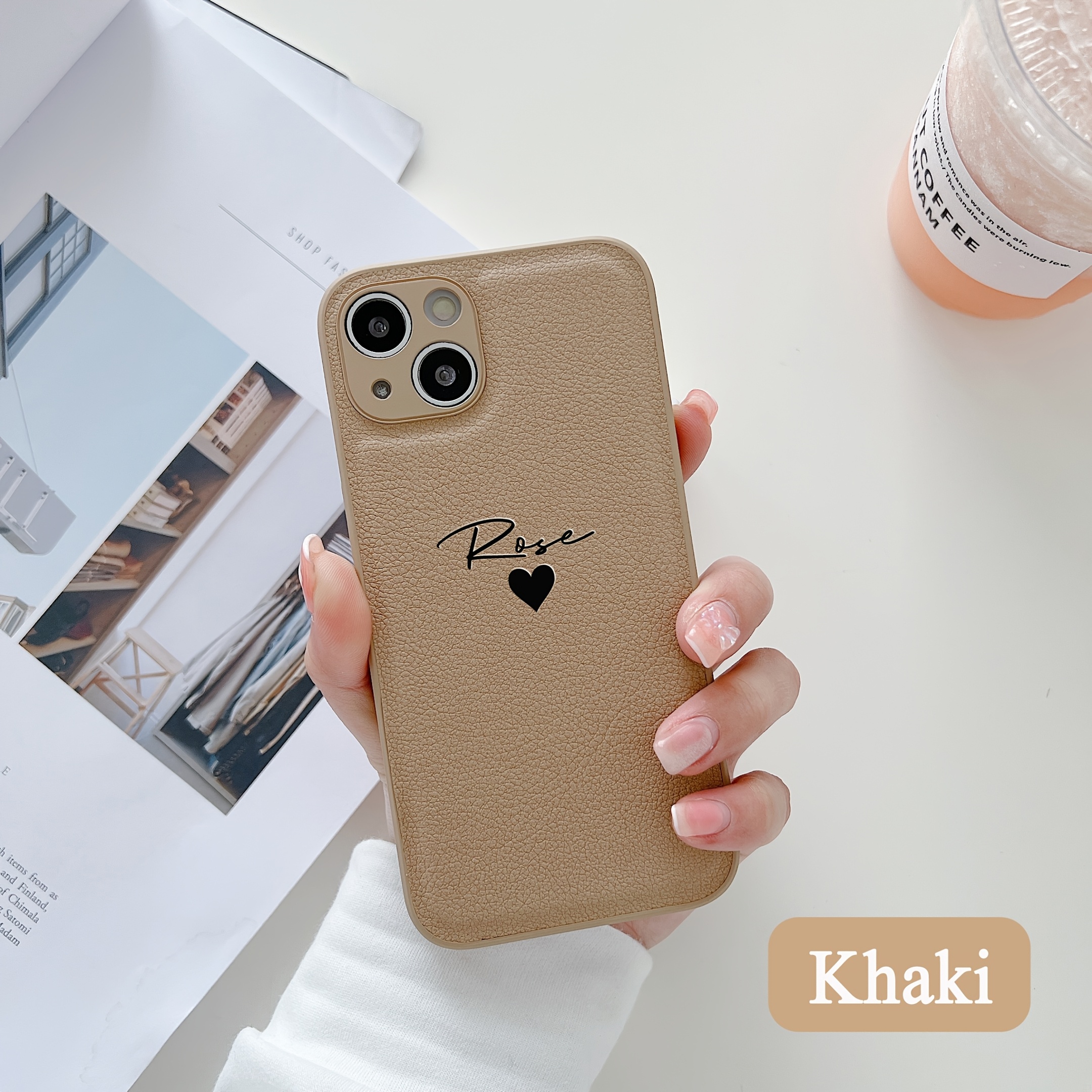 TEMU Personalized Customized Diy Name Phone Case Compatible With Iphone 16 15 14 13 12 11 Pro Luxury Korea Pattern Faux Leather Cover 16 15 14 13 12