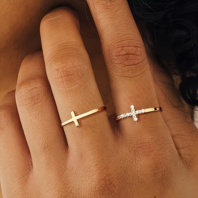 Cross Design Gold Coated Rings (Two) newest