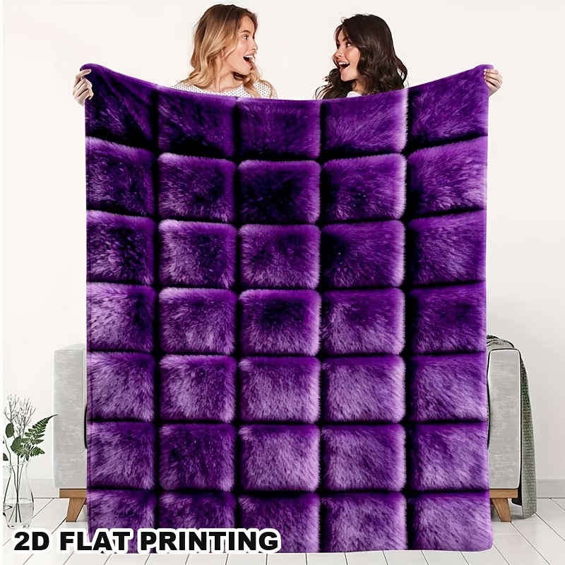 TEMU 2d Flat Three-dimensional Block Purple Blanket, Featuring A Light Luxury Gradient Pattern For A Full Visual Impact! Made From High-quality