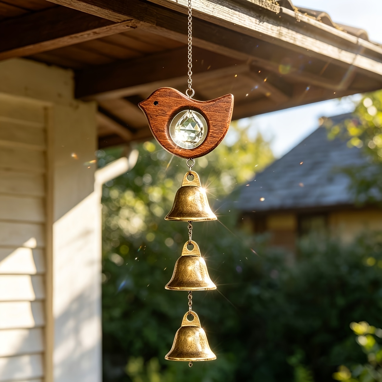 TEMU Carillon à Vent Ornemental en Bois pour Oiseaux de Jardin