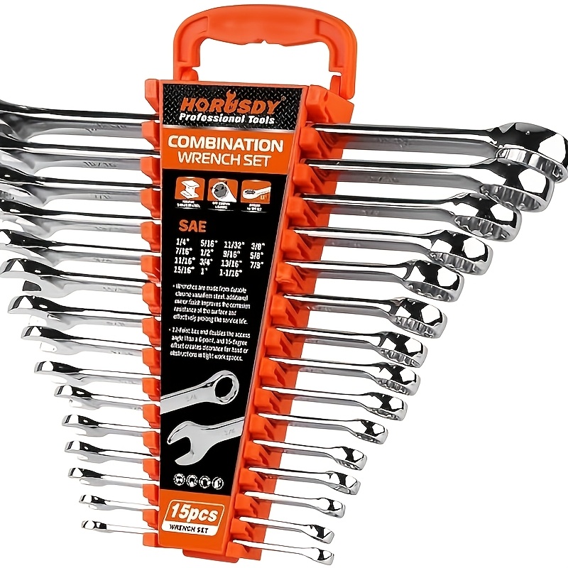 Temu – TEMU 15pcs Sae Wrench Sets, Premium Combination Wrench Set Metric 1/4in-1 In, , 12-point, Chrome Vanadium Steel, With Storage Rack